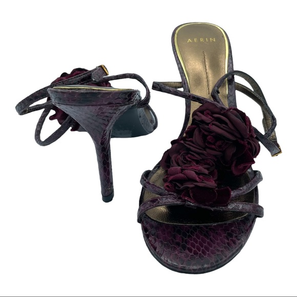Aerin Collonade Womens Size 7 M Burgundy Leather Heel Strappy Dress Sandals - Picture 5 of 14